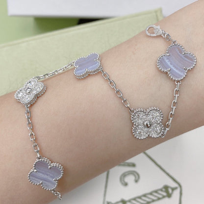 [CharmAmor]CLOVER  5 MOTIF DIAMOND PURPLE CHALCEDONY BRACELET SILVER
