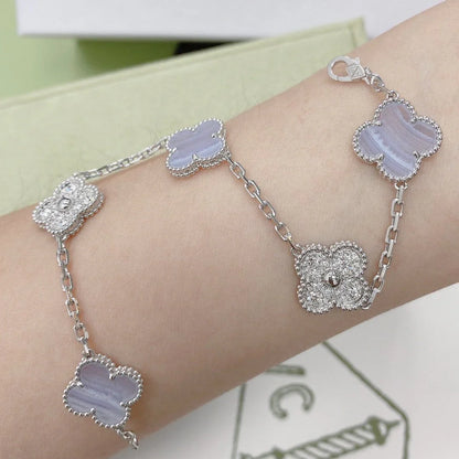 [CharmAmor] CLOVER 5 MOTIF PURPLE CHALCEDONY BRACELET COLLECTION