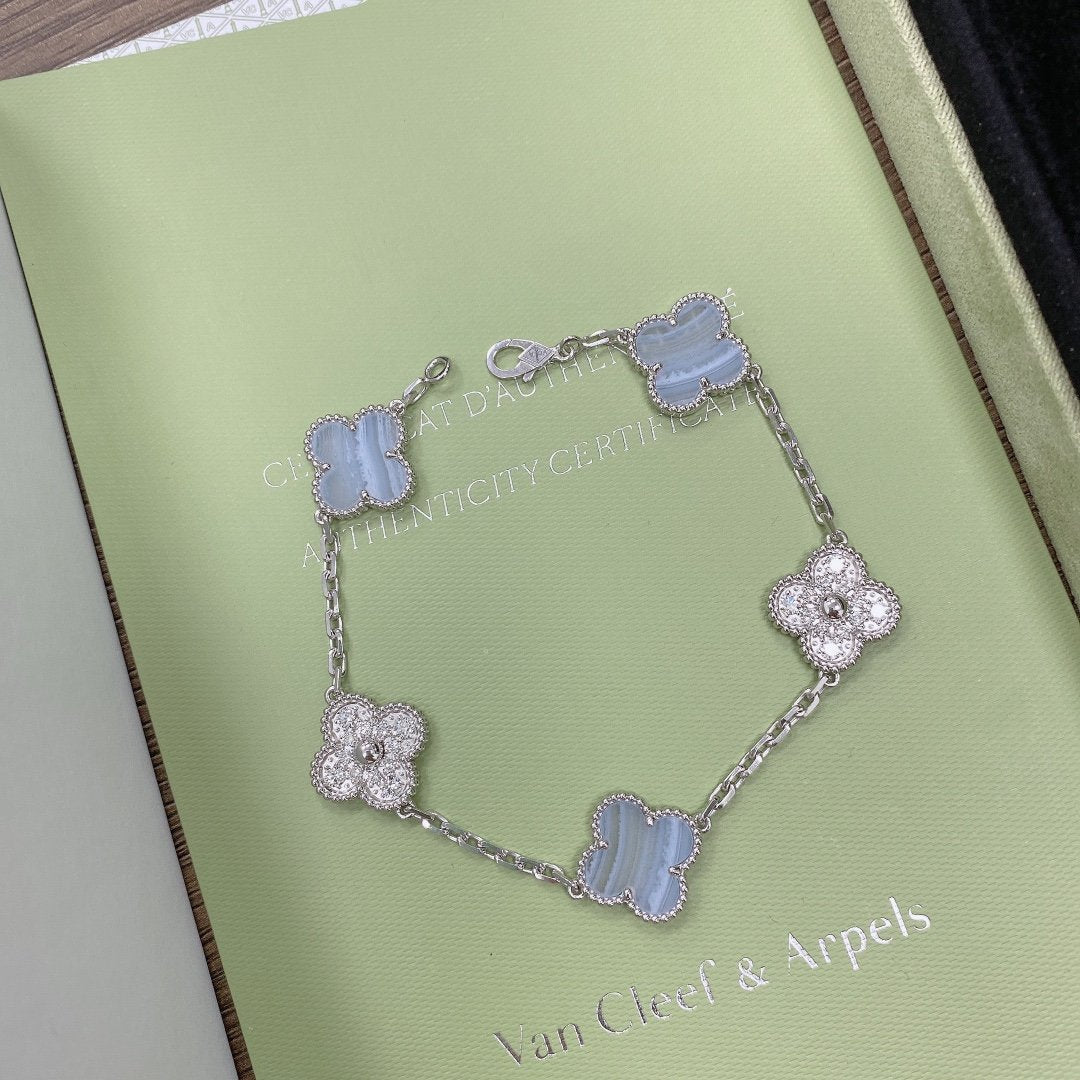 [CharmAmor]CLOVER  5 MOTIF DIAMOND PURPLE CHALCEDONY BRACELET SILVER