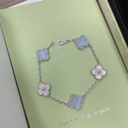 [CharmAmor] CLOVER 5 MOTIF PURPLE CHALCEDONY BRACELET COLLECTION