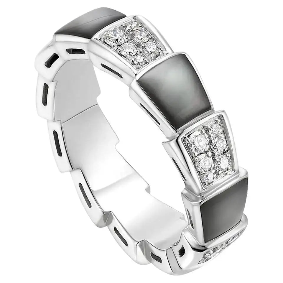 [CharmAmor]SERPENTI RING SILVER DIAMOND BLACK MOP 4MM