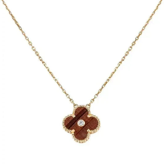 [CharmAmor]CLOVER 15MM DIAMOND AND YELLOW TIGER'S EYE AGATE necklace