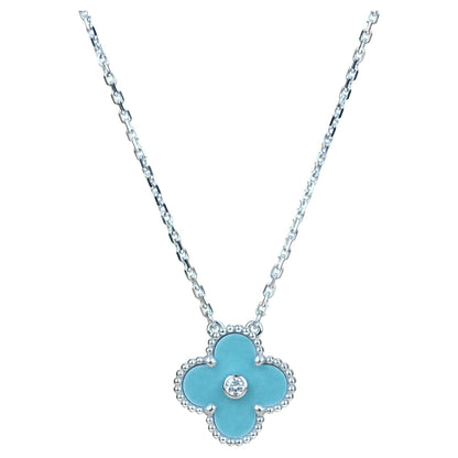 [CharmAmor]CLOVER 15MM DIAMOND SVRES PORCELAIN  NECKLACE SILVER