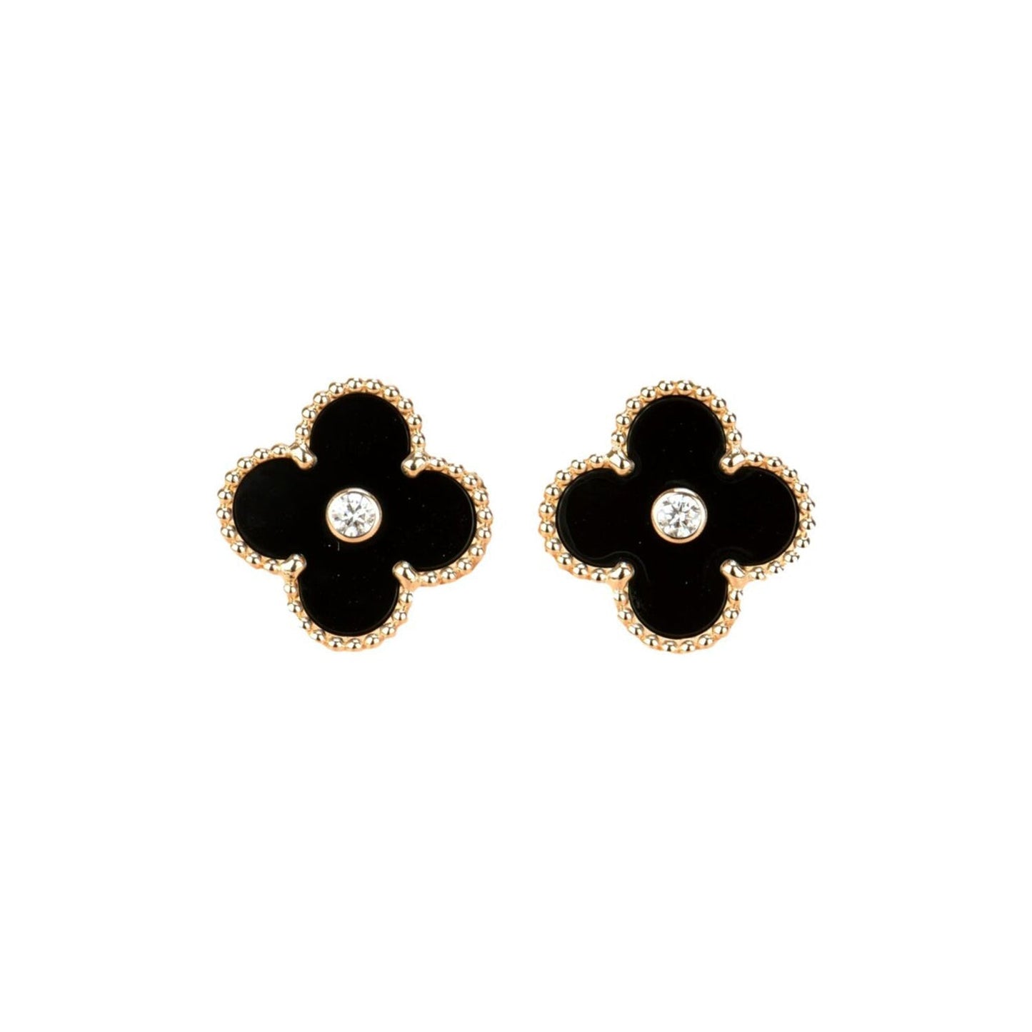 [CharmAmor]CLOVER MEDIUM 1 MOTIFS ONYX DIAMOND EARRINGS
