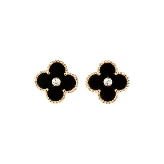 [CharmAmor]CLOVER MEDIUM 1 MOTIFS ONYX DIAMOND EARRINGS