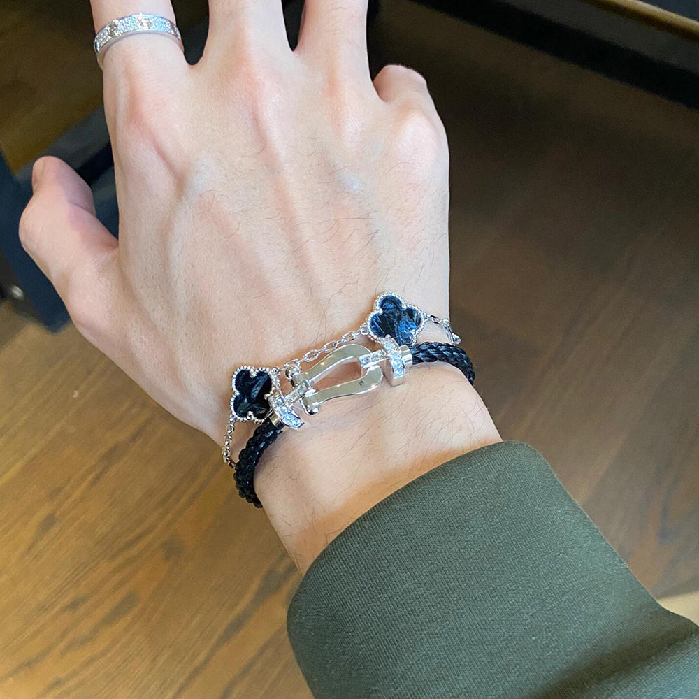 [CharmAmor]CLOVER 5 MOTIF PIETERSITE SILVER BRACELET