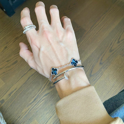 [CharmAmor]CLOVER 5 MOTIF PIETERSITE SILVER BRACELET