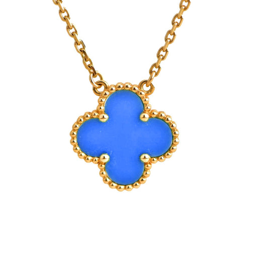 [CharmAmor]CLOVER 15MM BLUE AGATE NECKLACE