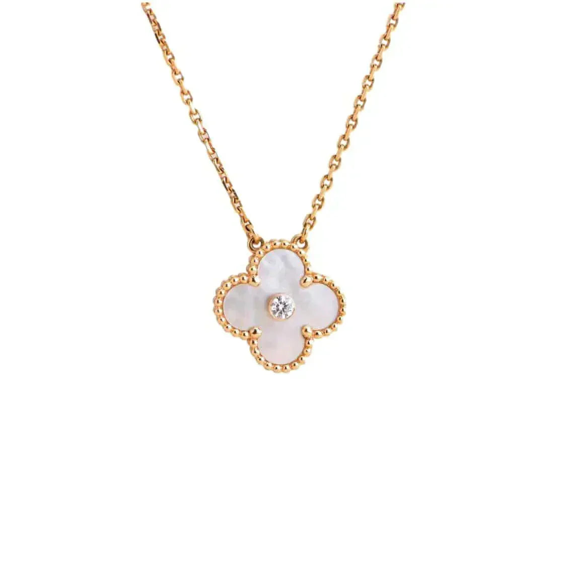 [CharmAmor]CLOVER 15MM DIAMOND WHITE FRITILLARIA NECKLACE