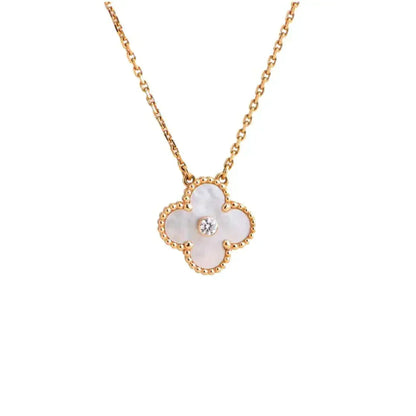 [CharmAmor]CLOVER 15MM DIAMOND WHITE FRITILLARIA NECKLACE