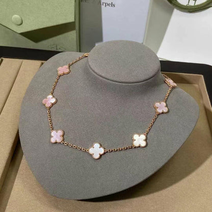 [CharmAmor]CLOVER 10 MOTIFS PINK MOP NECKLACE