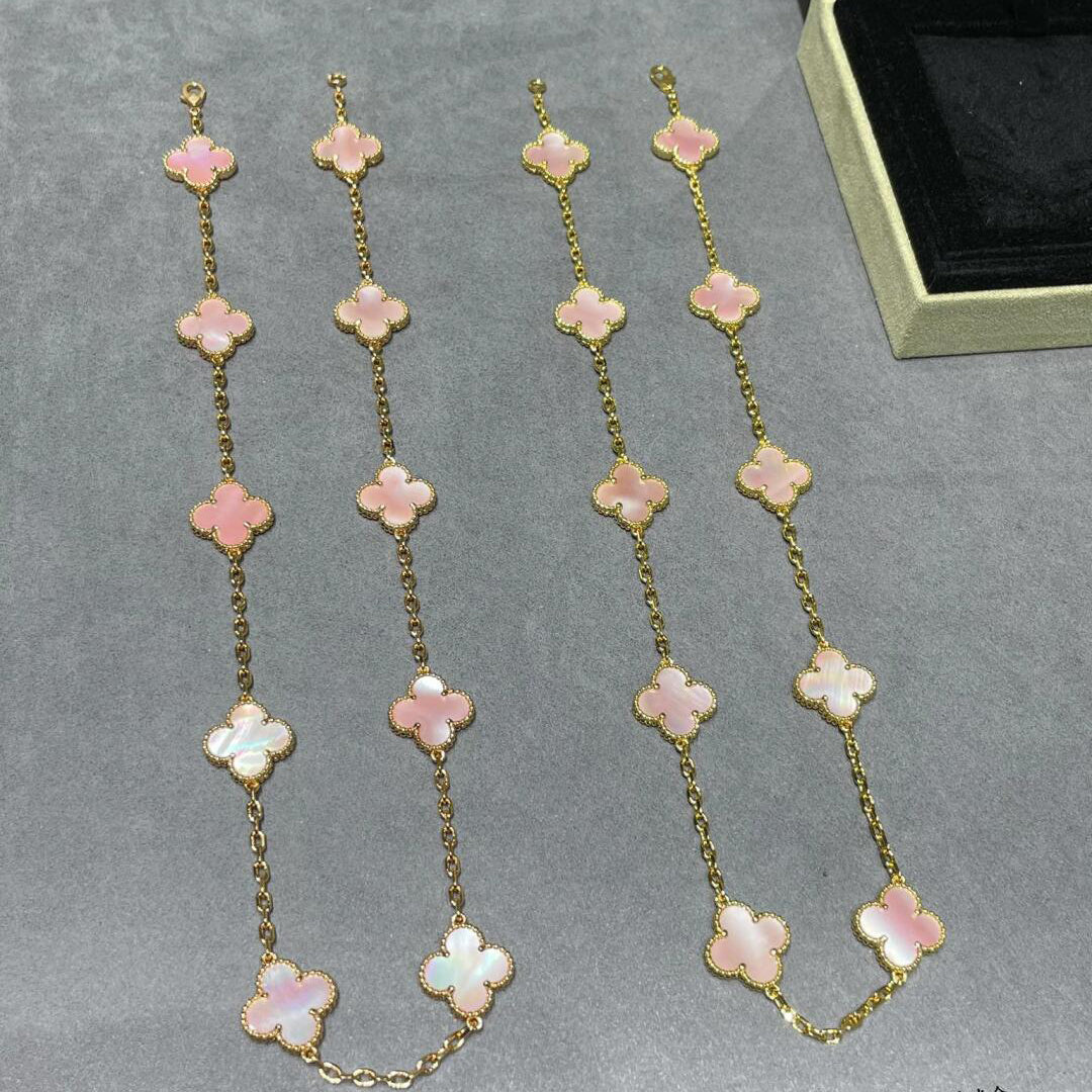 [CharmAmor]CLOVER 10 MOTIFS PINK MOP NECKLACE
