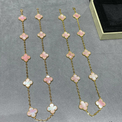 [CharmAmor]CLOVER 10 MOTIFS PINK MOP NECKLACE