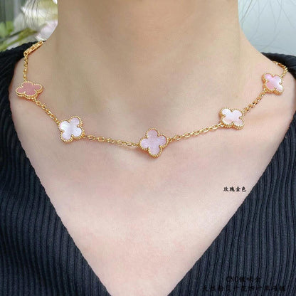 [CharmAmor]CLOVER 10 MOTIFS PINK MOP NECKLACE