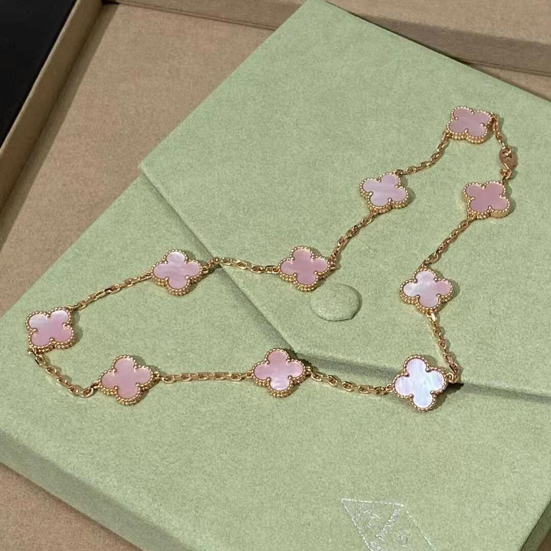 [CharmAmor]CLOVER 10 MOTIFS PINK MOP NECKLACE