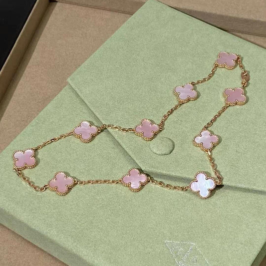 [CharmAmor]CLOVER 10 MOTIFS PINK MOP NECKLACE