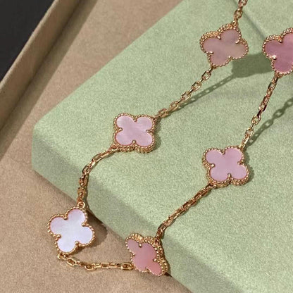 [CharmAmor]CLOVER 10 MOTIFS PINK MOP NECKLACE