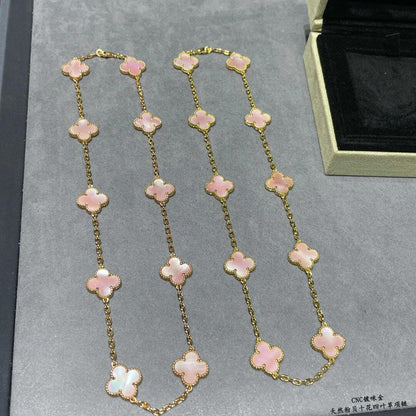 [CharmAmor]CLOVER 10 MOTIFS PINK MOP NECKLACE