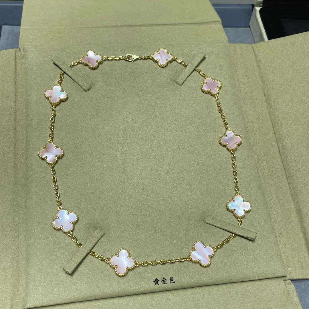 [CharmAmor]CLOVER 10 MOTIFS PINK MOP NECKLACE