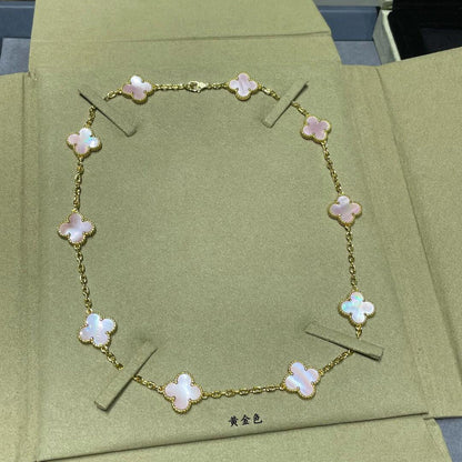[CharmAmor]CLOVER 10 MOTIFS PINK MOP NECKLACE