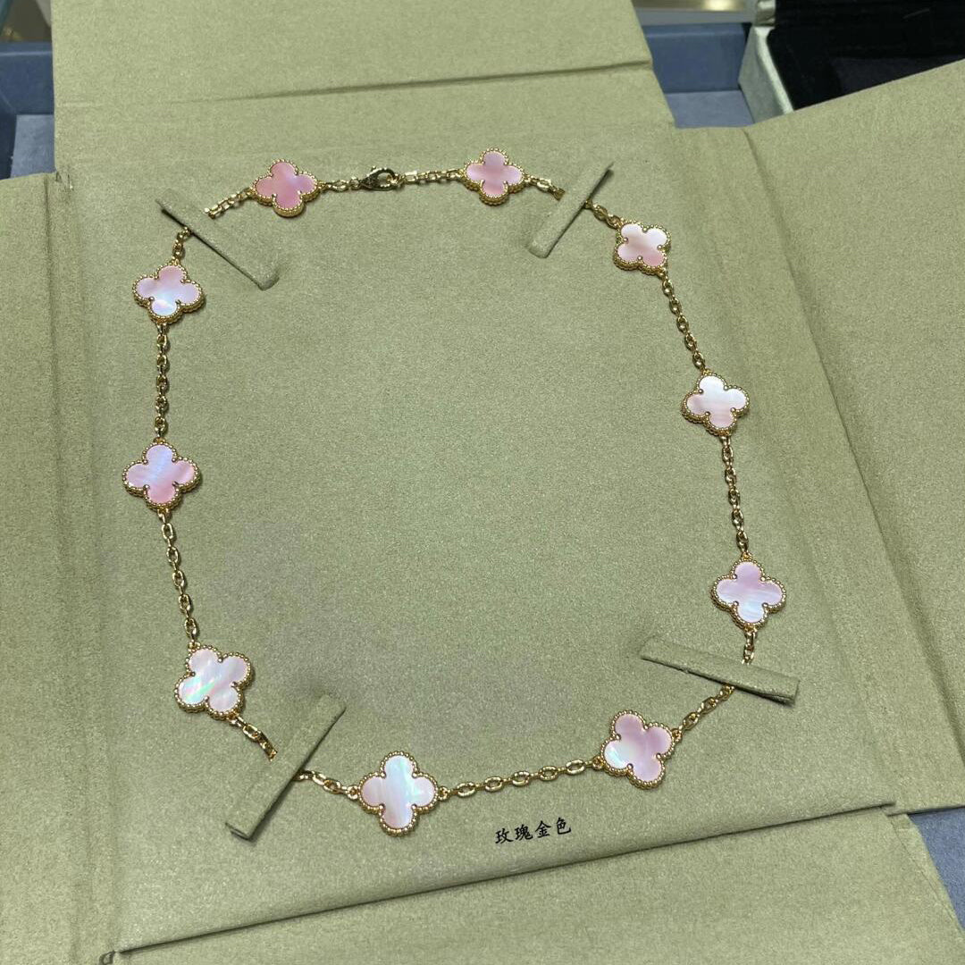[CharmAmor]CLOVER 10 MOTIFS PINK MOP NECKLACE