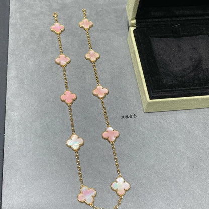 [CharmAmor]CLOVER 10 MOTIFS PINK MOP NECKLACE