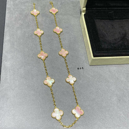 [CharmAmor]CLOVER 10 MOTIFS PINK MOP NECKLACE