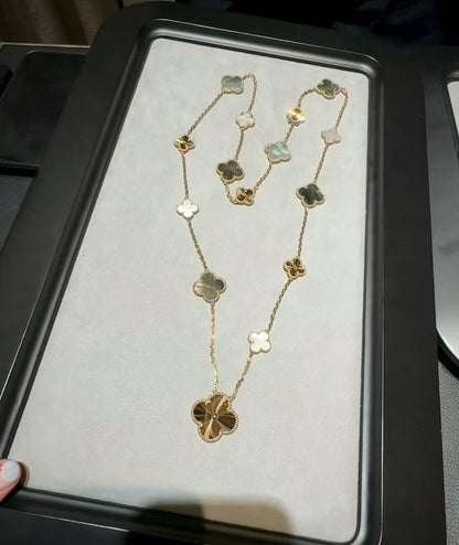 [CharmAmor]DETACHABLE CLOVER 15(11+4) FLOWER ROSE GOLD NECKLACE SET