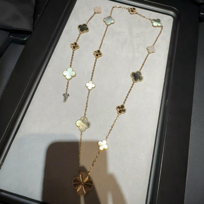 [CharmAmor]DETACHABLE CLOVER 15(11+4) FLOWER ROSE GOLD NECKLACE SET