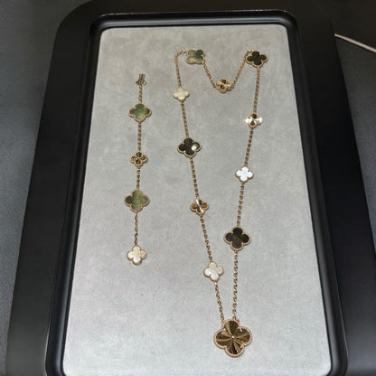 [CharmAmor]DETACHABLE CLOVER 15(11+4) FLOWER ROSE GOLD NECKLACE SET