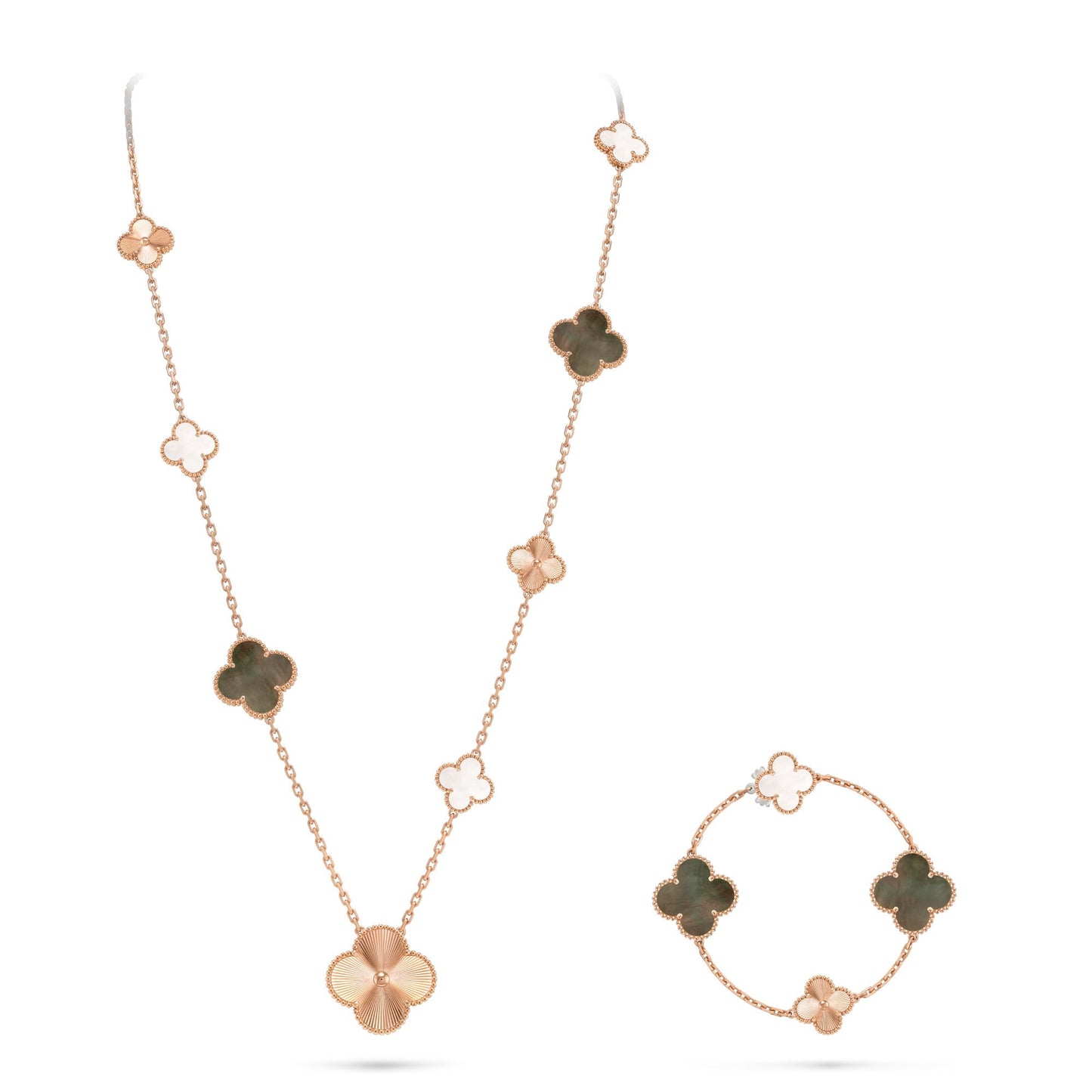 [CharmAmor]DETACHABLE CLOVER 15(11+4) FLOWER ROSE GOLD NECKLACE SET