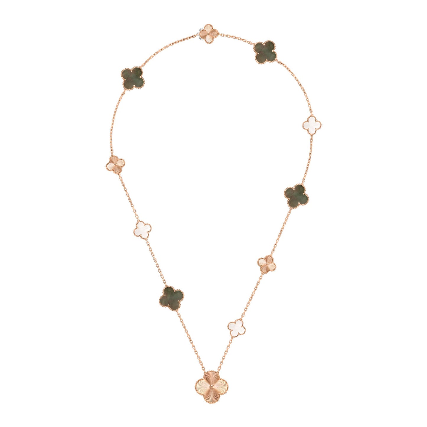 [CharmAmor]DETACHABLE CLOVER 15(11+4) FLOWER ROSE GOLD NECKLACE SET