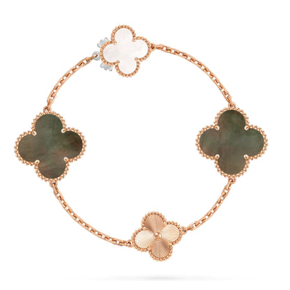 [CharmAmor]DETACHABLE CLOVER 15(11+4) FLOWER ROSE GOLD NECKLACE SET