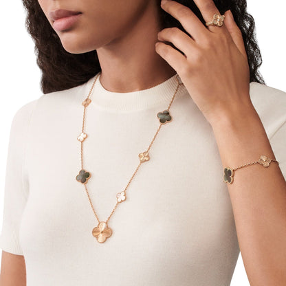 [CharmAmor]DETACHABLE CLOVER 15(11+4) FLOWER ROSE GOLD NECKLACE SET
