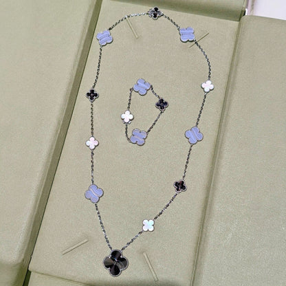 [CharmAmor] DETACHABLE CLOVER 15(11+4) FLOWER SILVER NECKLACE SET
