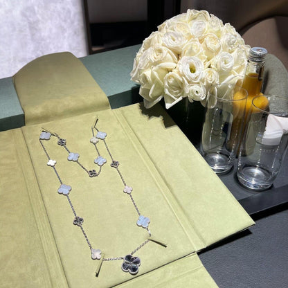 [CharmAmor]DETACHABLE CLOVER 15(11+4) FLOWER SILVER NECKLACE SET