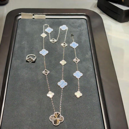 [CharmAmor]DETACHABLE CLOVER 15(11+4) FLOWER SILVER NECKLACE SET