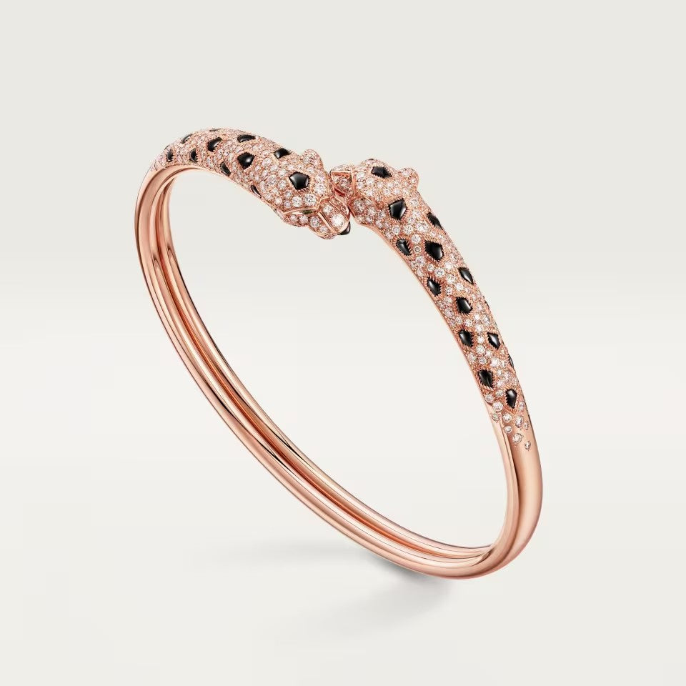 [CharmAmor]PANTHERE DOUBLE HEADED HALF DIAMOND OPEN BRACELET