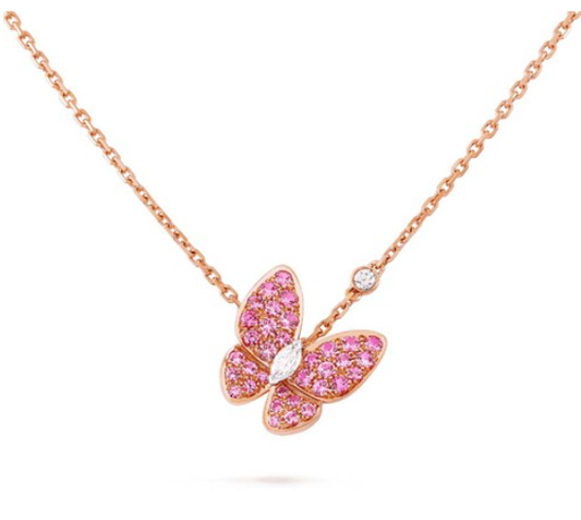 [CharmAmor]BUTTERFLY RED DIAMOND ROSE GOLD NECKLACE