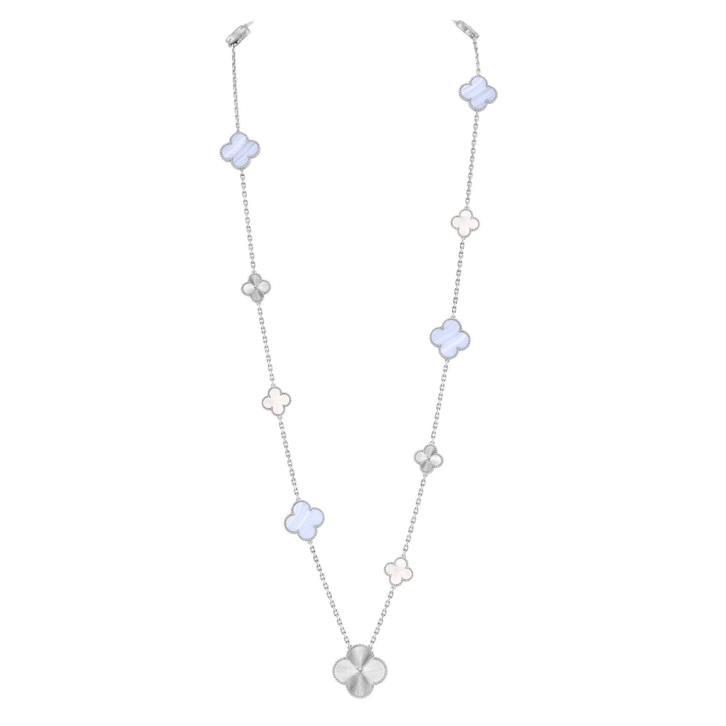 [CharmAmor]DETACHABLE CLOVER 15(11+4) FLOWER SILVER NECKLACE SET