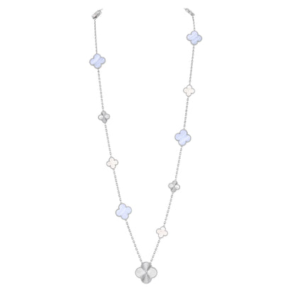 [CharmAmor] DETACHABLE CLOVER 15(11+4) FLOWER SILVER NECKLACE SET