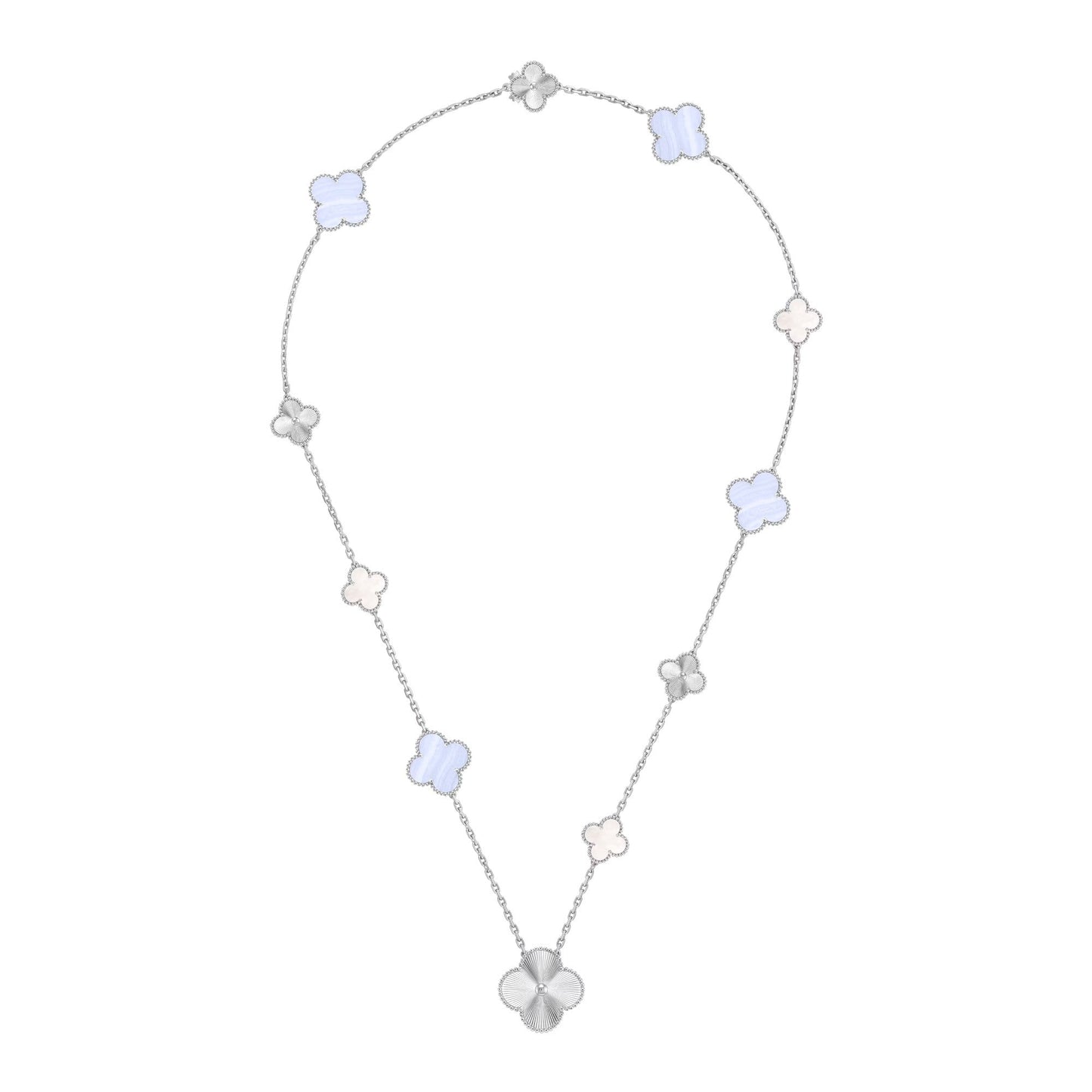 [CharmAmor] DETACHABLE CLOVER 15(11+4) FLOWER SILVER NECKLACE SET