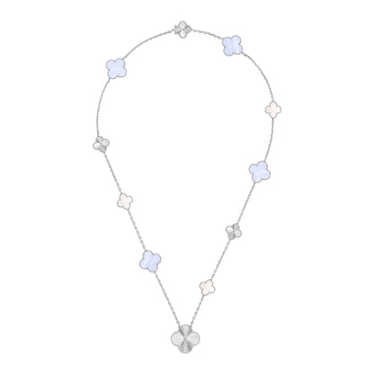 [CharmAmor] DETACHABLE CLOVER 15(11+4) FLOWER SILVER NECKLACE SET