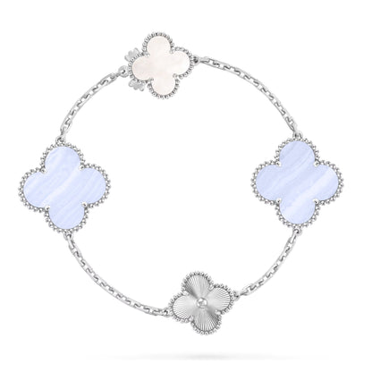 [CharmAmor]DETACHABLE CLOVER 15(11+4) FLOWER SILVER NECKLACE SET