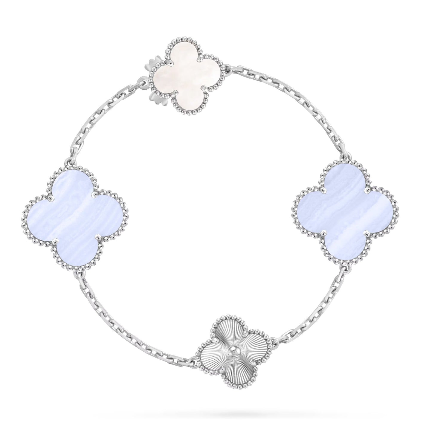 [CharmAmor] DETACHABLE CLOVER 15(11+4) FLOWER SILVER NECKLACE SET