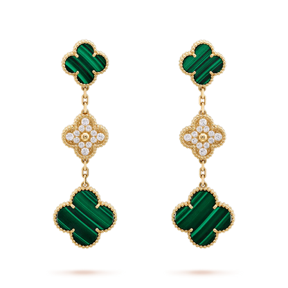 [CharmAmor]CLOVER EARRINGS GOLD MALACHITE DIAMOND 3 MOTIF