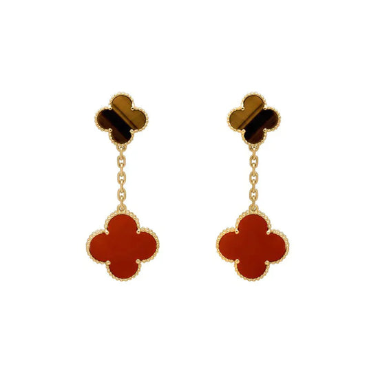 [CharmAmor]CLOVER  2 MOTIF  TIGER EYE CARNELIAN EARRINGS