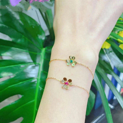 [CharmAmor]FRIVOLE GOLD FLOWER PINK MALACHITE BRACELET
