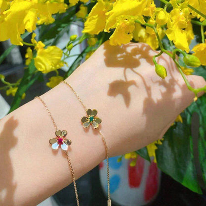 [CharmAmor]FRIVOLE GOLD FLOWER PINK MALACHITE BRACELET
