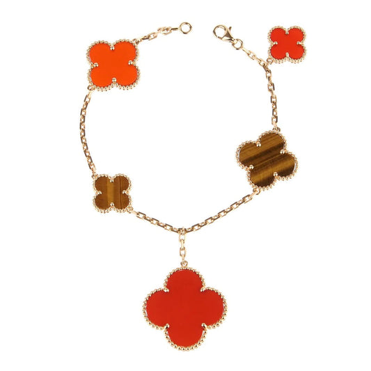 [CharmAmor]CLOVER BRACELET 5 MOTIFS CARNELIAN TIGER EYE